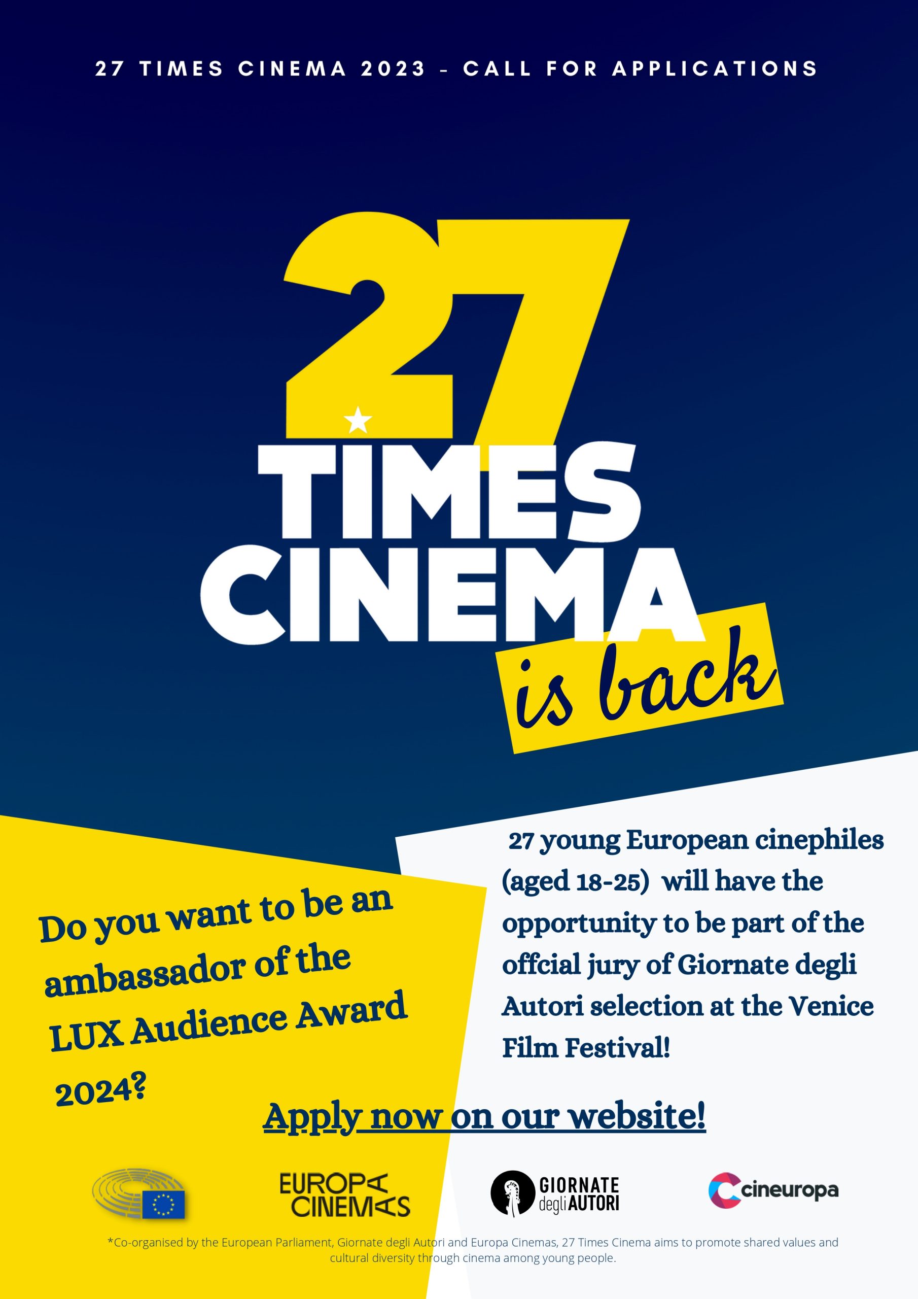 Înscrieri deschise: 27 de tineri cinefili europeni petrec 10 zile la Veneția pentru programul 27 Times Cinema 2023